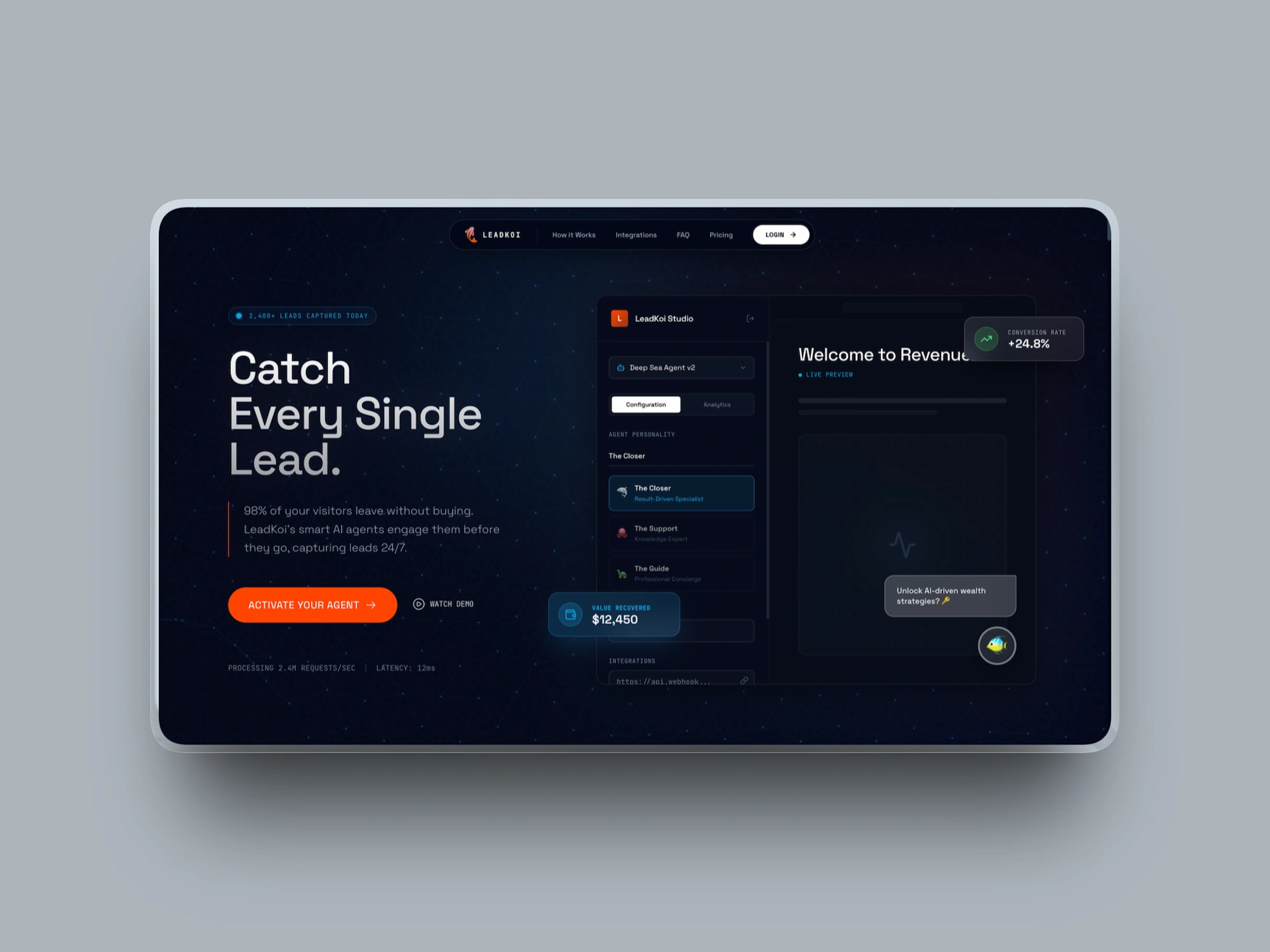 LeadKoi AI SDR Dashboard Interface - Built for High-End B2B Conversions